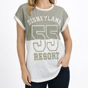 Disney Parks | Disneyland Womens Rolled Sleeve Top Gray White Color Block Size L